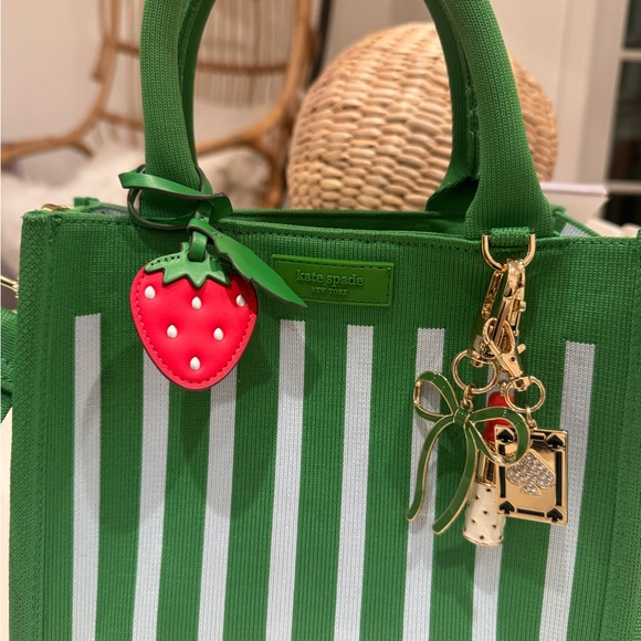 kate spade Handbags - Kate Spade/ Target collab Green and light blue Striped Tote+ Charms